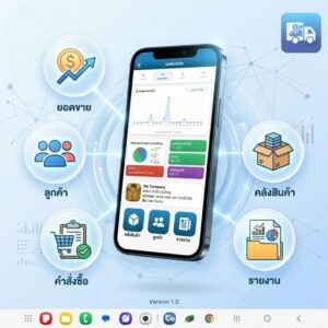 หน้าจอการใช้งาน Smart Sales Application สำหรับจัดการคำสั่งซื้อและรายงานยอดขาย